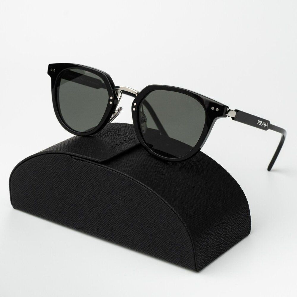 Prada Men Sunglasses Black Green Polarized Oval PR17YS 1AB03R BRAND NEW